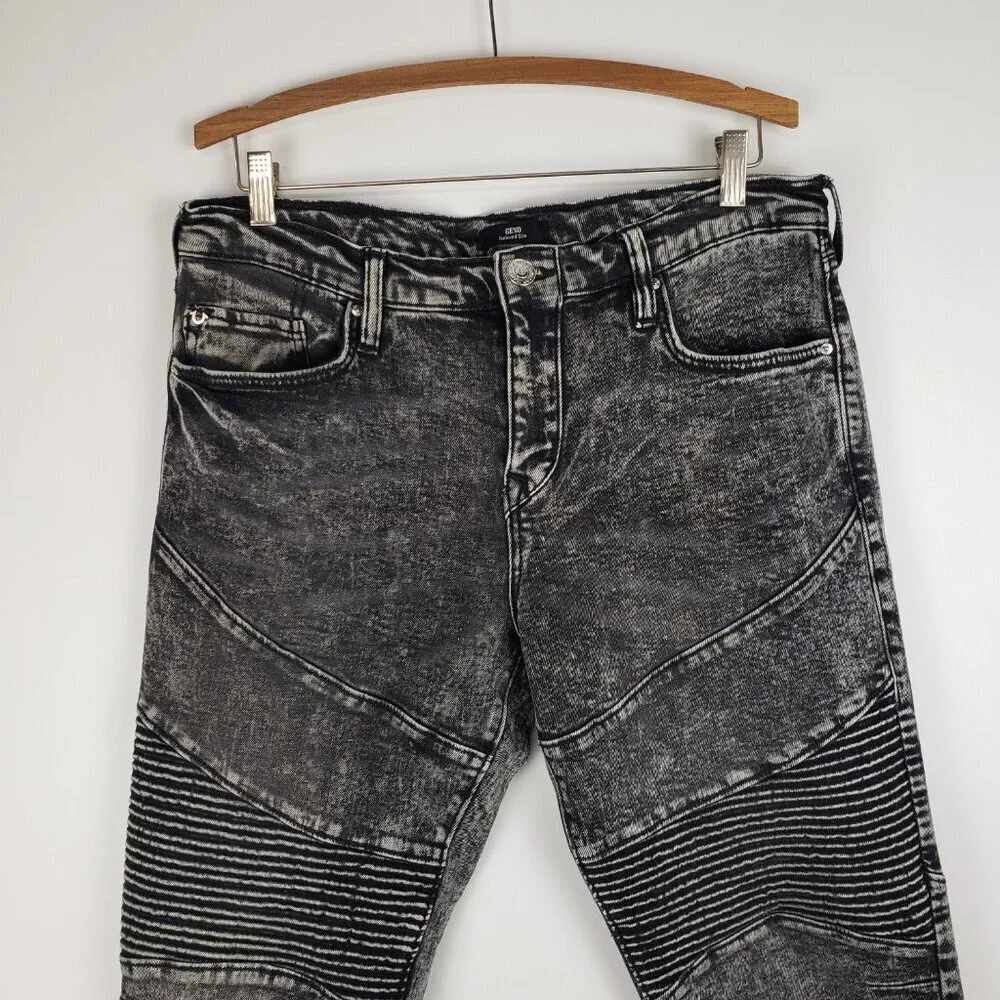 True Religion Geno Moto Empire Relaxed Slim Jeans Black Acid Wash Mens Size 32